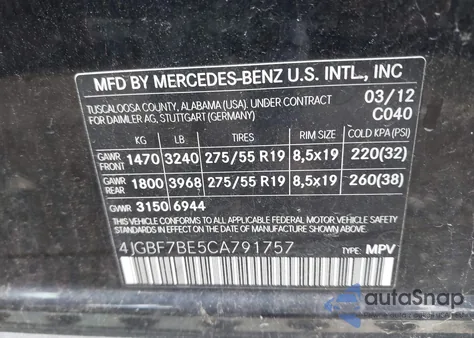 2012 Mercedes-Benz Gl 450 4Matic из США, поврежденный, VIN 4JGBF7BE5CA791757